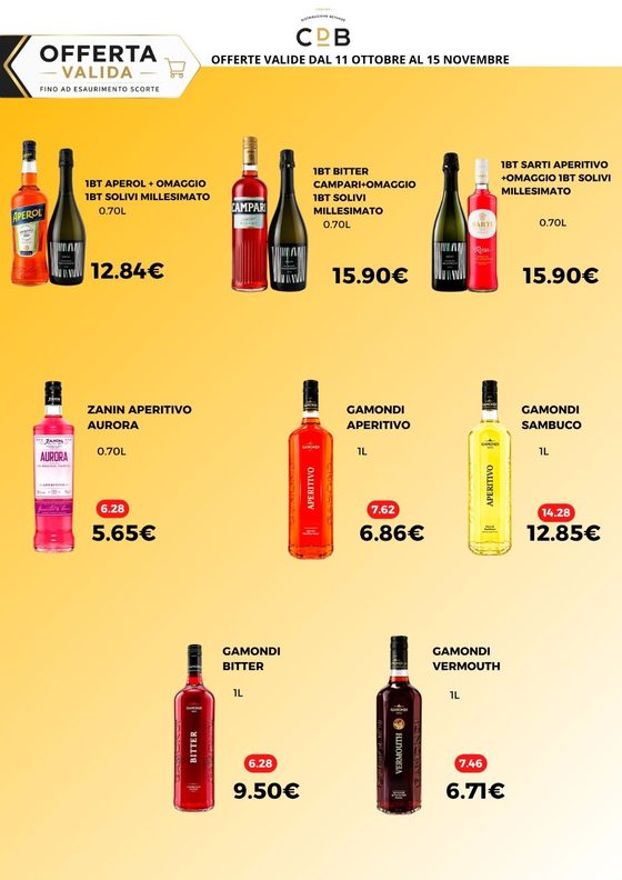 Offerte di ottobre, pagina 3: Aperitivi: Aperol, Campari, Sarti, Zanin e Gamondi