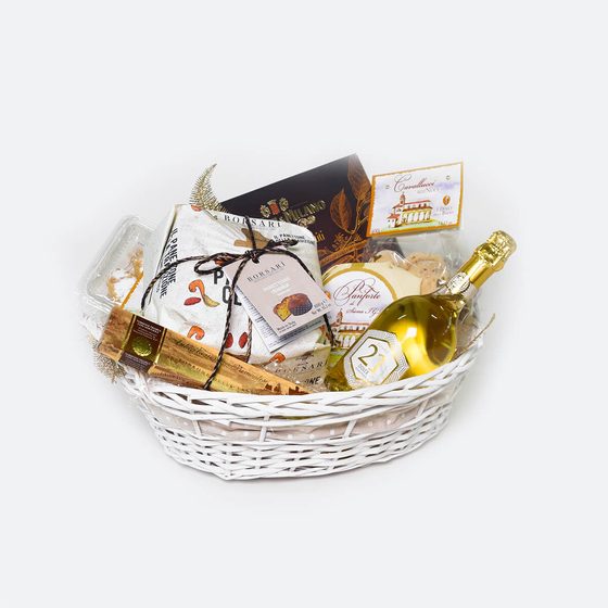 Cesta in vimini, composizione oro
